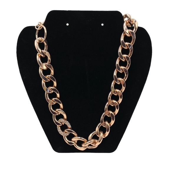 WORTHINGTON Rose Gold Chunky Chain Necklace Rhinestone Link - Picture 3 of 7